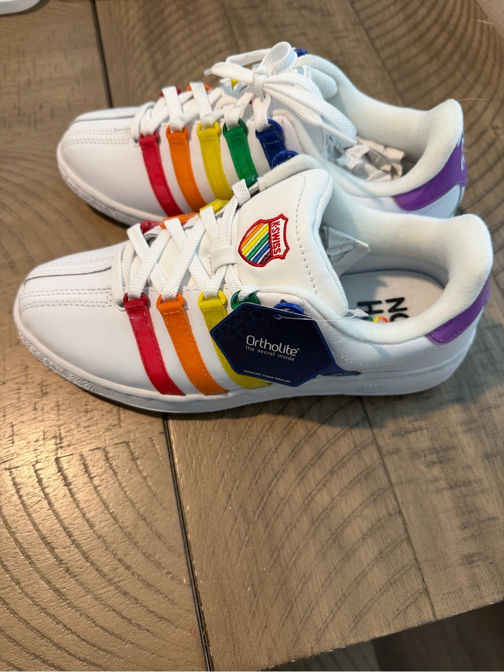 K-Swiss White No H8 Pride Sneakers with Rainbow Stripe Accents